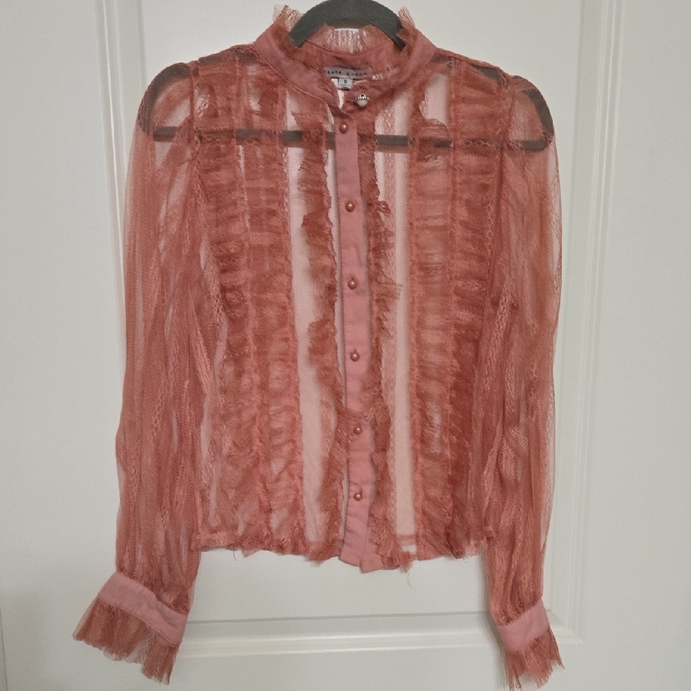 Haute Monde Ruffled Sheer Blouse - Rust